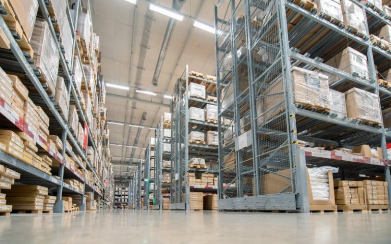 Large warehouse filled with organized shelves