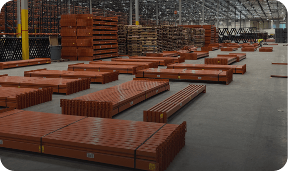 Warehouse filled with stacked materials