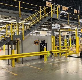 Industrial mezzanine with yellow railings