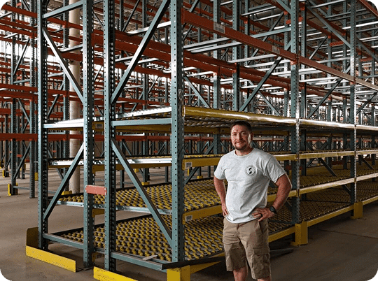 Warehouse with pallet racks and shelves