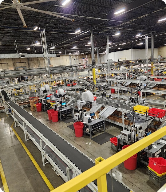 Large industrial warehouse with conveyor belts