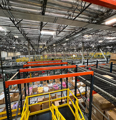 Large warehouse with organized shelving units