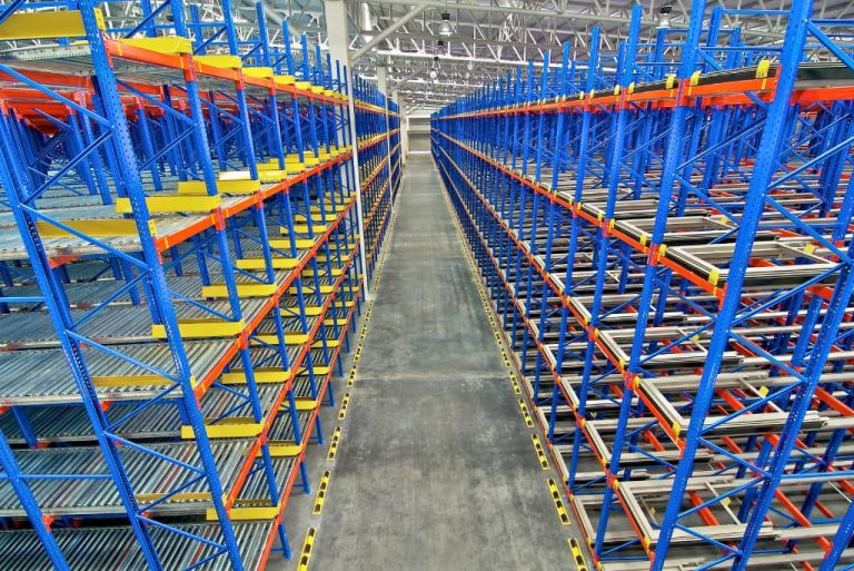 Large industrial shelving in warehouse