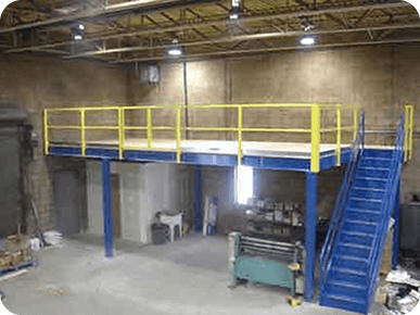 Industrial mezzanine with yellow railing