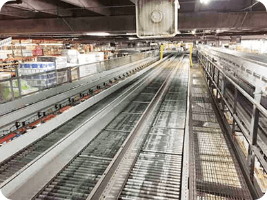 Industrial conveyor belt system indoors