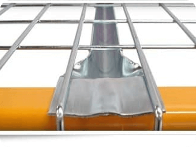 Metal grid with yellow support beam