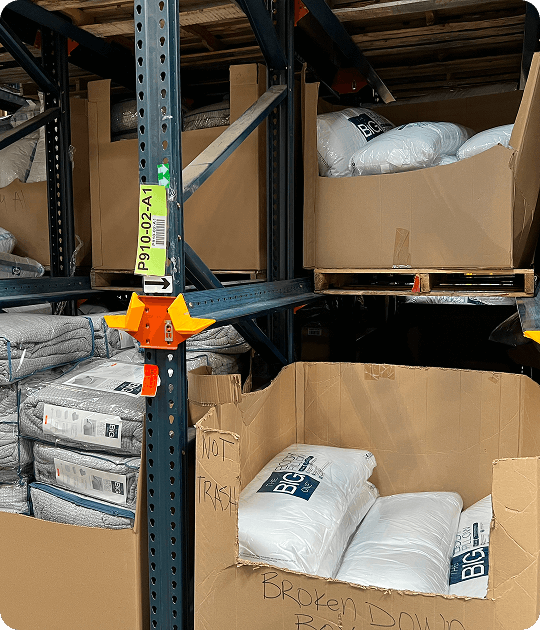 Boxes of packaged goods on shelves