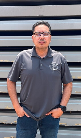 Man in gray polo shirt