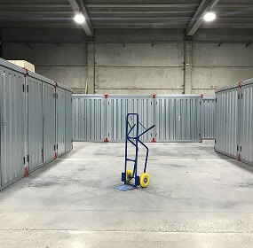 Empty storage area with hand truck.
