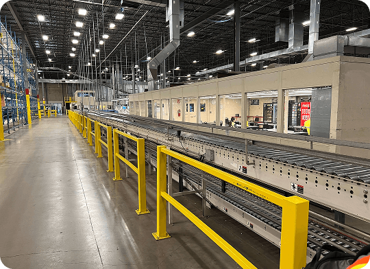 Industrial conveyor system in warehouse