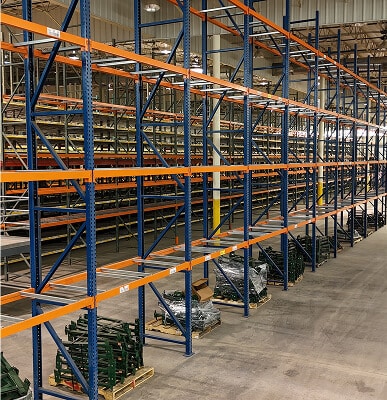 Empty industrial shelving units organized neatly