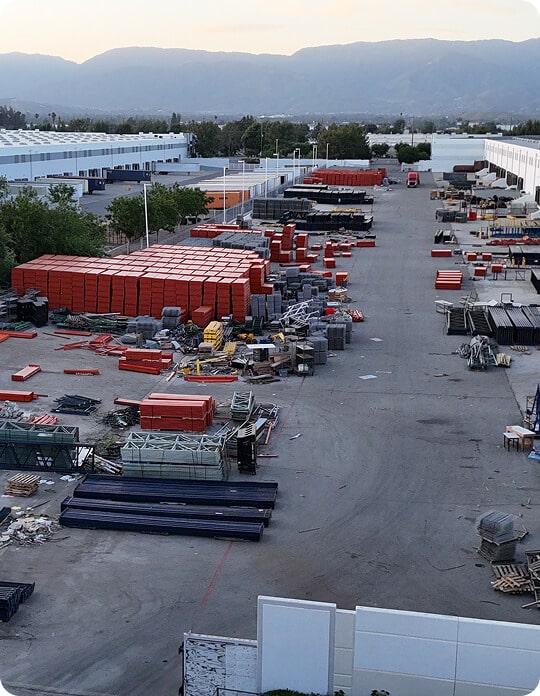 Large industrial area with stacked materials