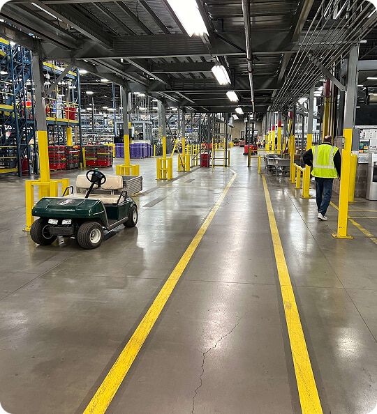 Warehouse with yellow safety lines