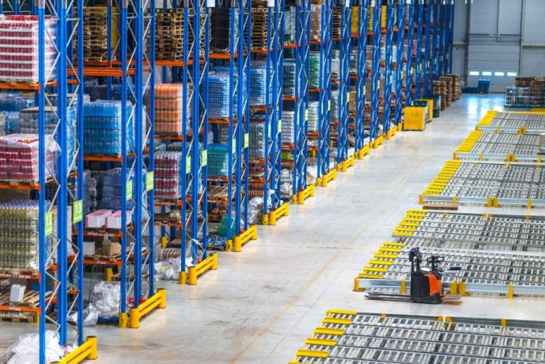 Warehouse with organized cantilever racking