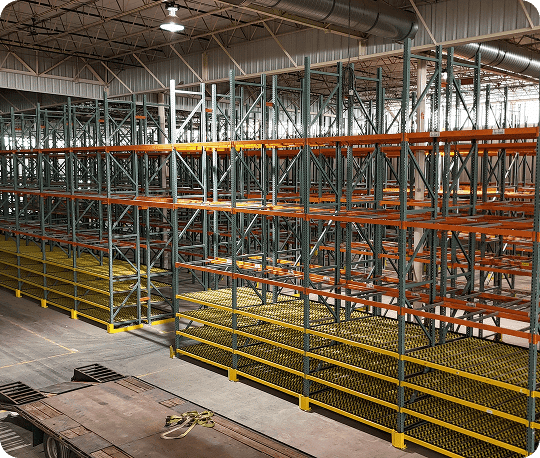 Empty warehouse shelving units arranged neatly