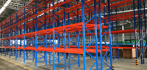 Empty warehouse shelving units