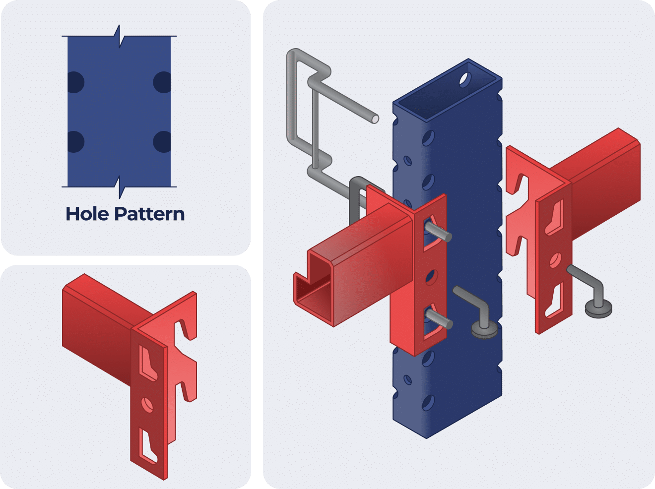 Rack assembly with hole pattern design